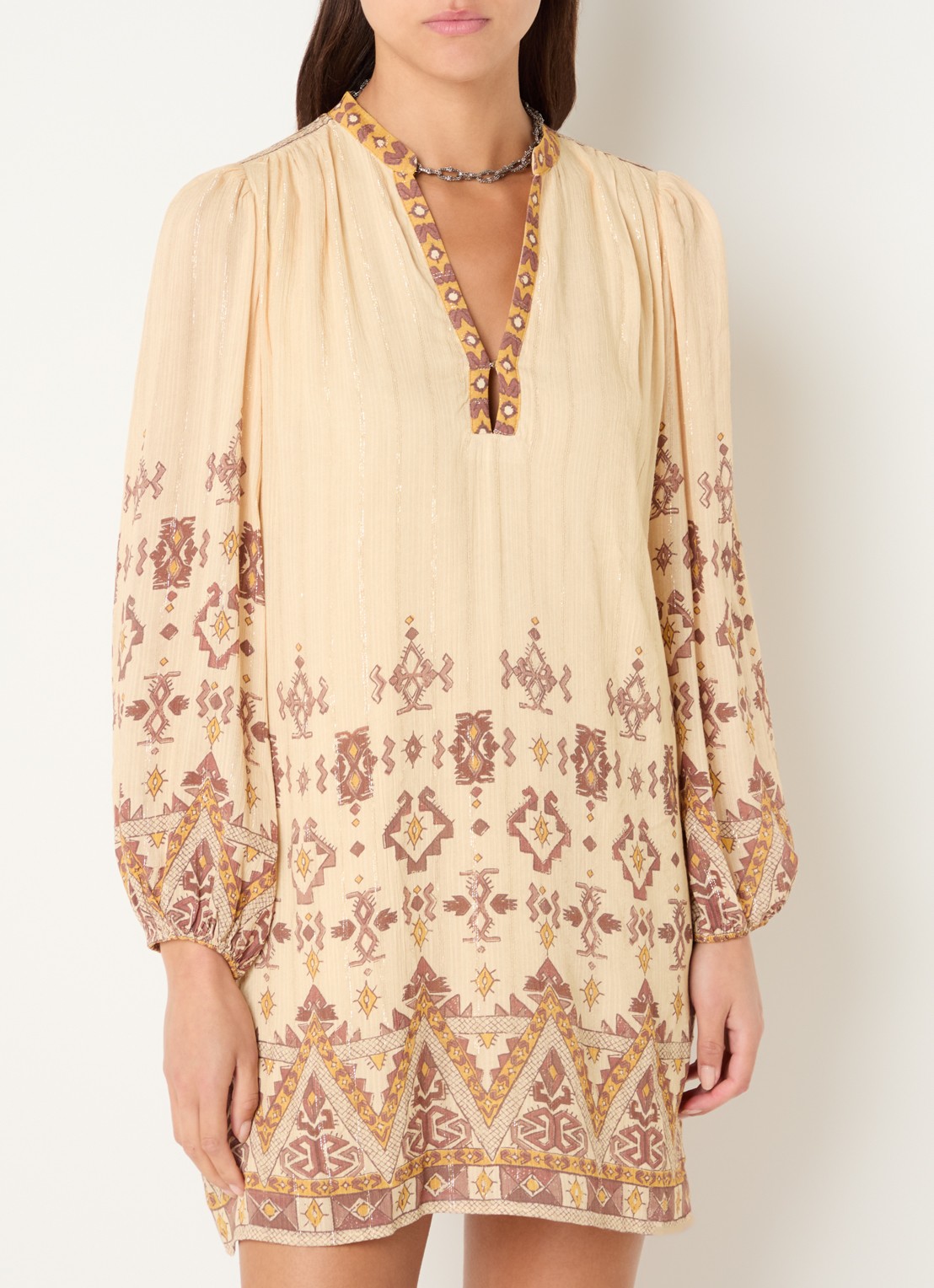 ba&sh Zola semi-transparante mini tuniekjurk met print - detail 4 geel