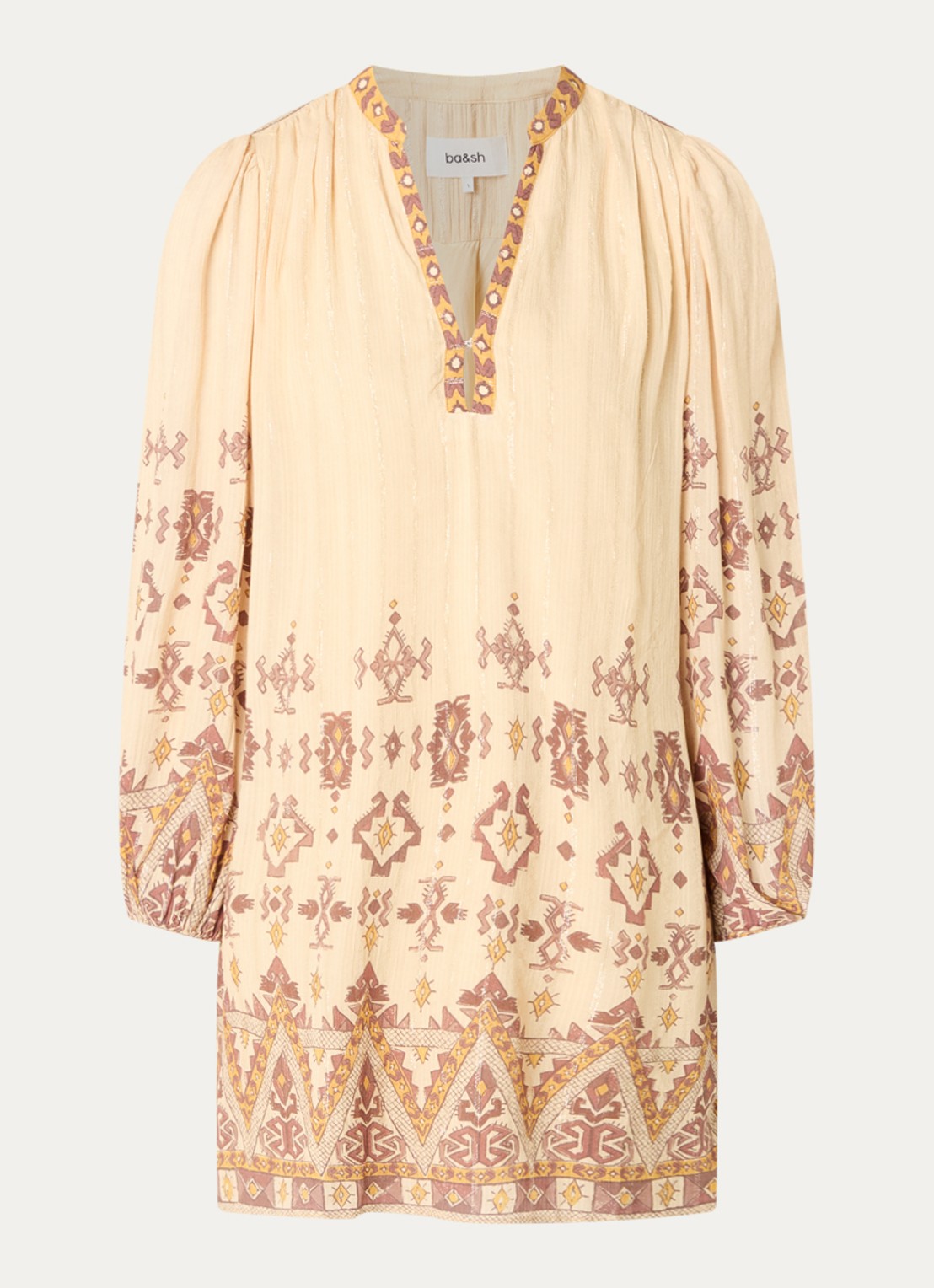 ba&sh Zola semi-transparante mini tuniekjurk met print - voorkant geel