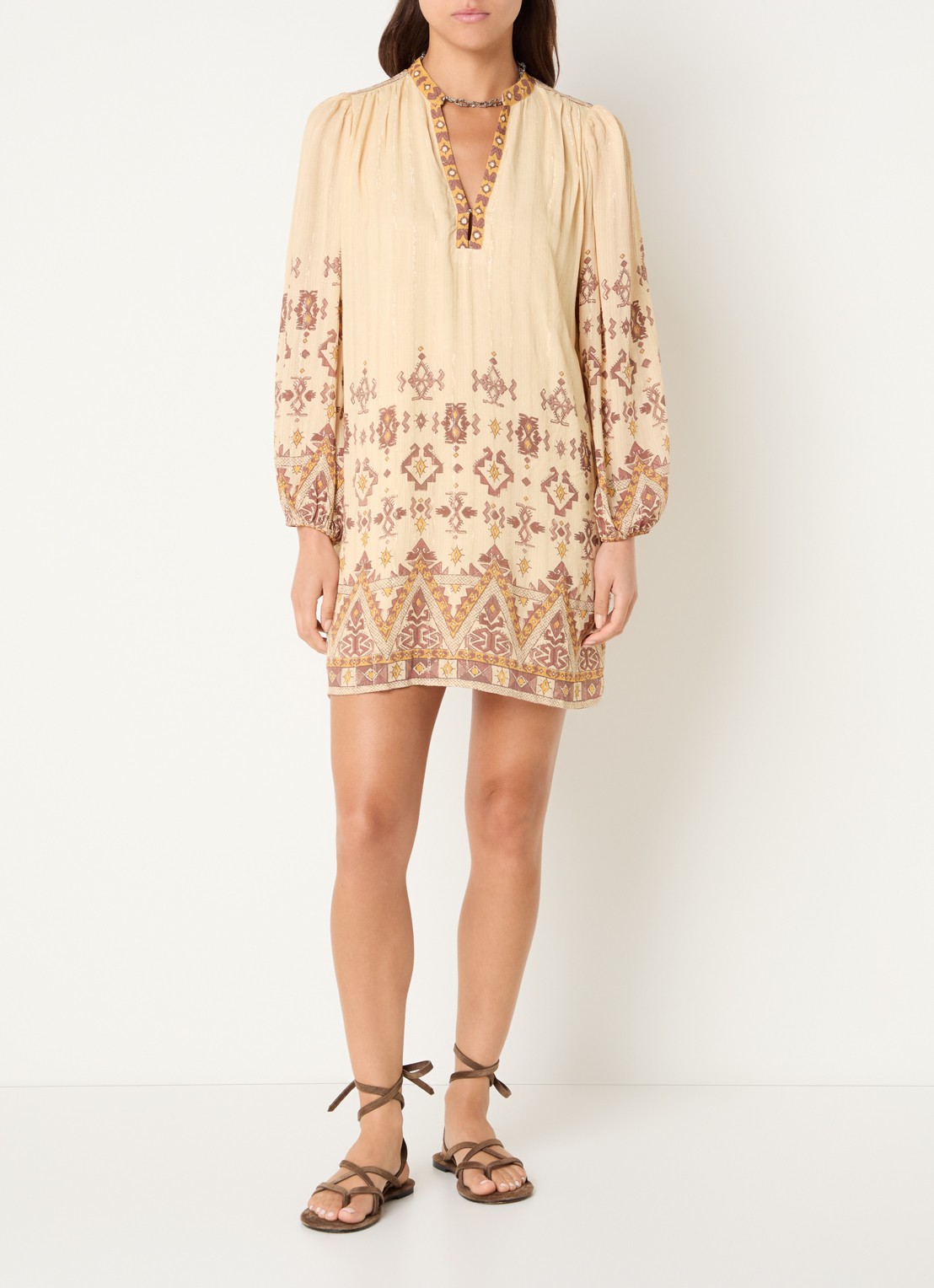 ba&sh Zola semi-transparante mini tuniekjurk met print - voorkant 2 geel