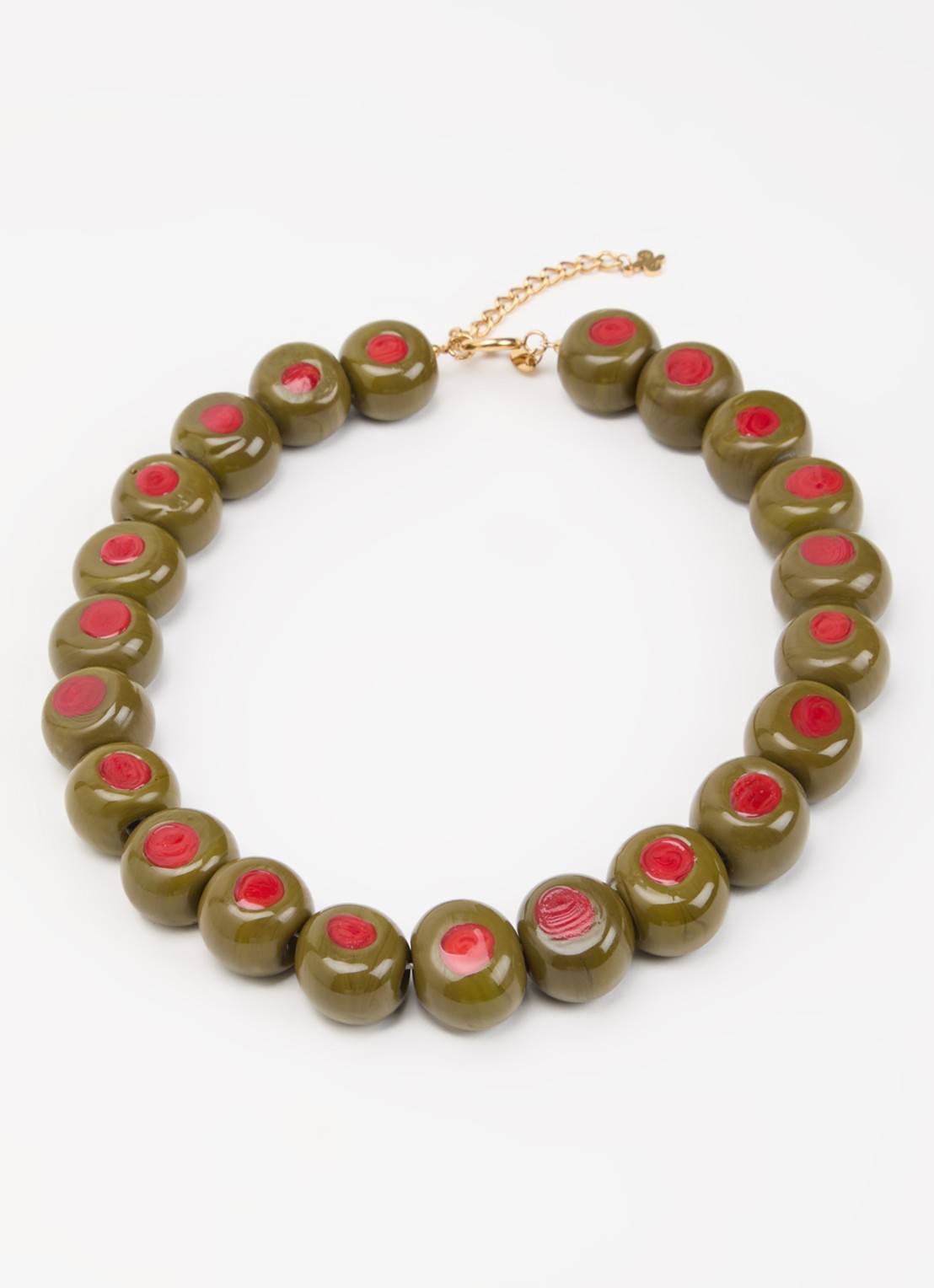 Babs The Label Olive Branch kralenketting verguld - detail olijfgroen