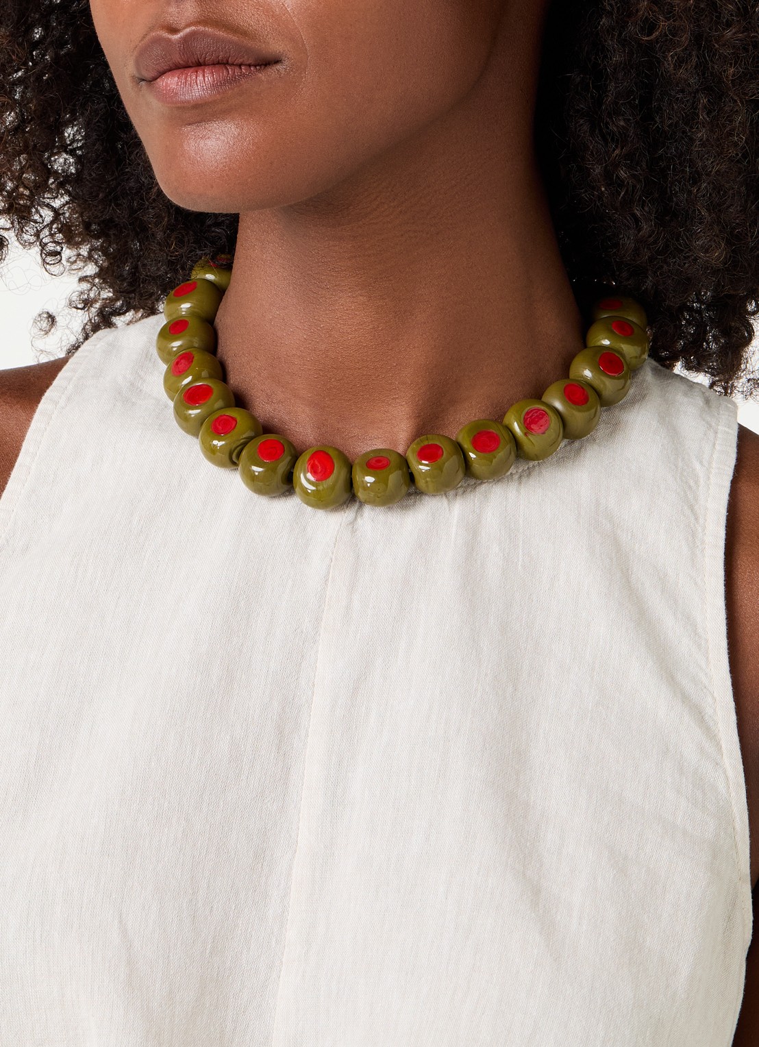 Babs The Label Olive Branch kralenketting verguld - voorkant 5 olijfgroen
