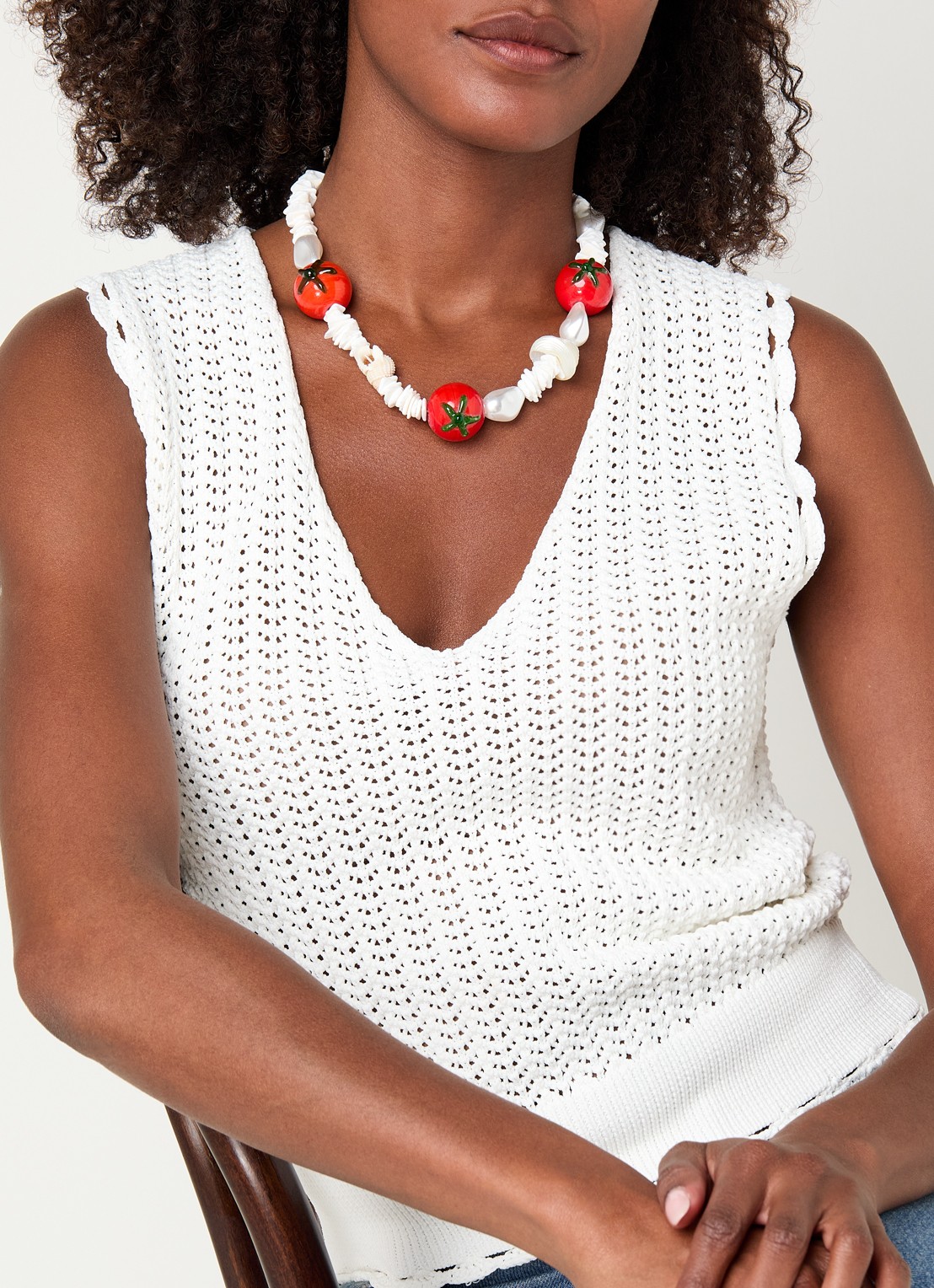 Babs The Label Pomodoro Pearl ketting verguld - voorkant 5 wit