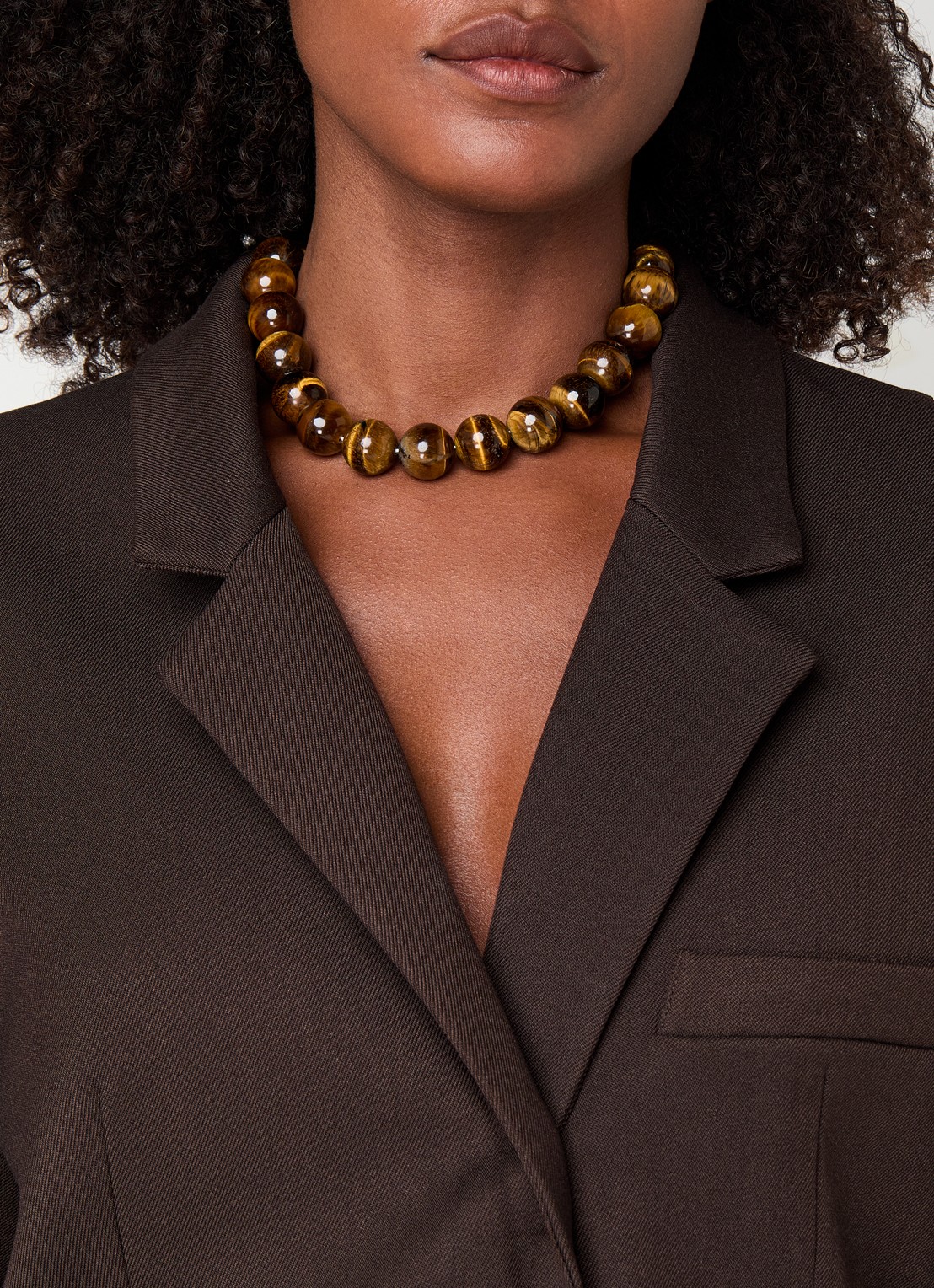 Babs The Label Tiger Eye kralenketting verguld - voorkant 5 bruin