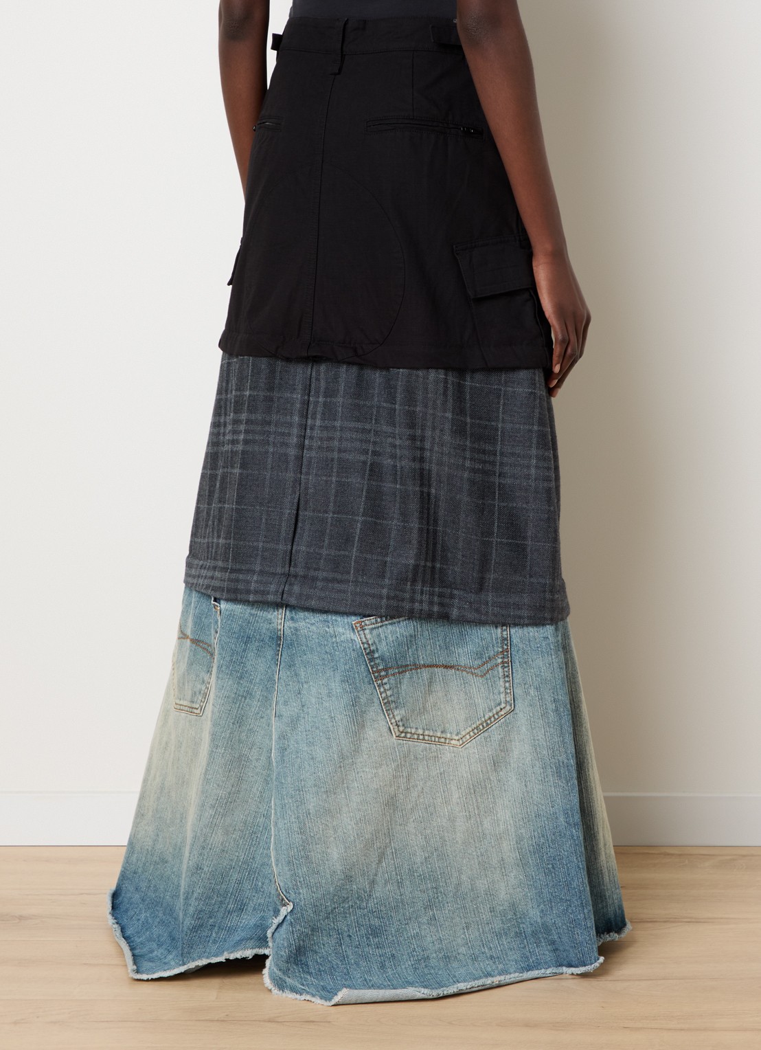 Balenciaga 3-in-1 maxi rok in wolblend met details van denim - achterkant 6 zwart