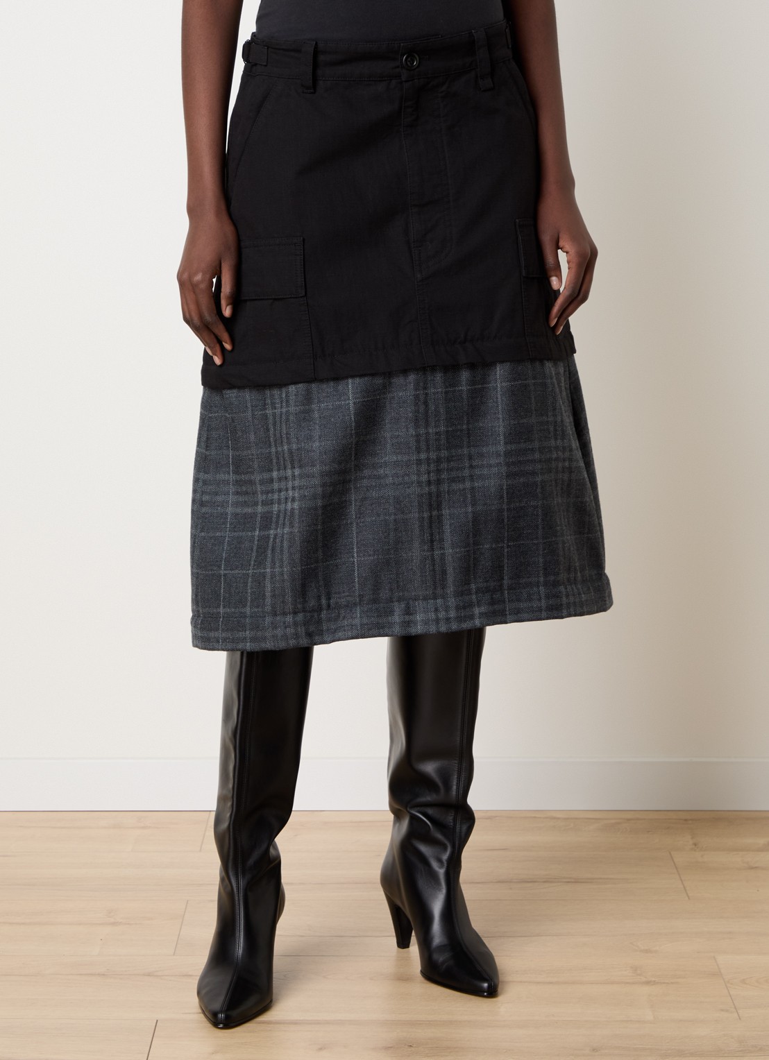 Balenciaga 3-in-1 maxi rok in wolblend met details van denim - detail 5 zwart