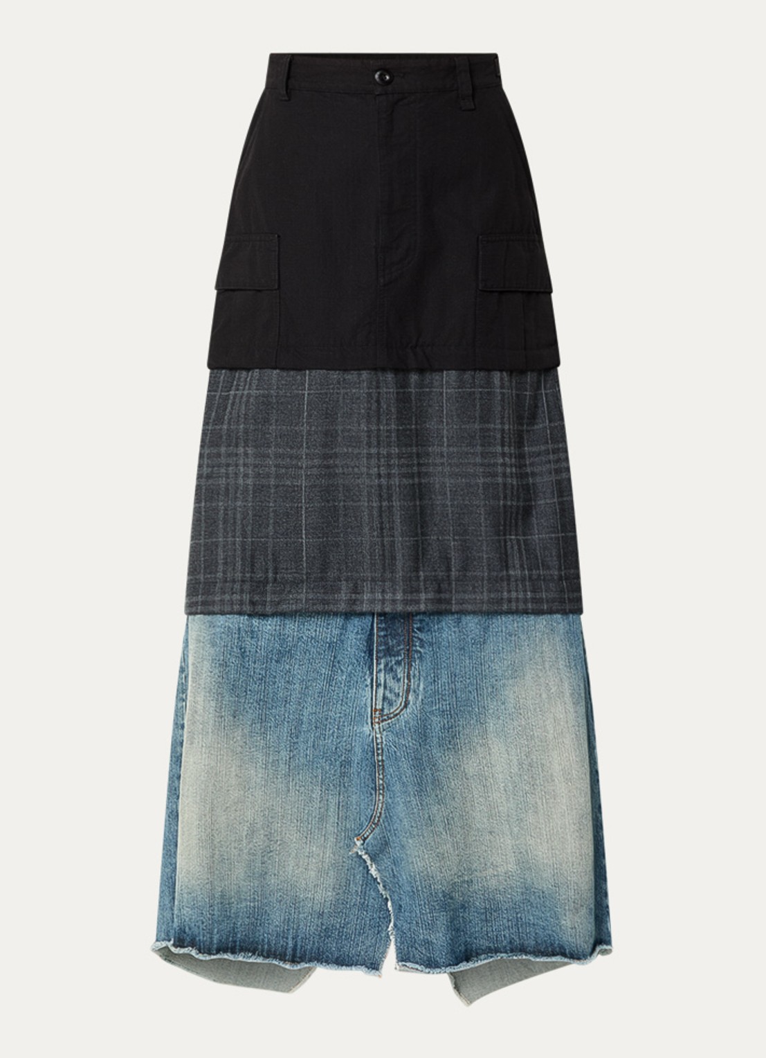 Balenciaga 3-in-1 maxi rok in wolblend met details van denim - voorkant zwart