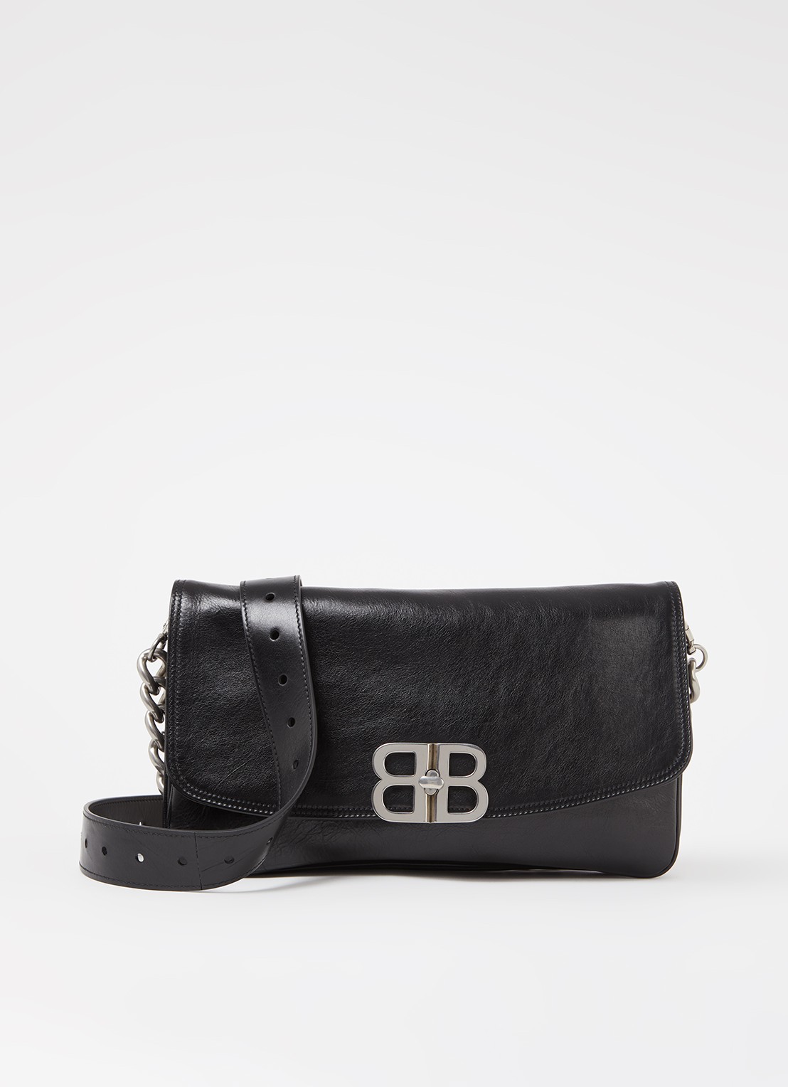 Balenciaga BB flap clutch van kalfsleer - voorkant 5 zwart