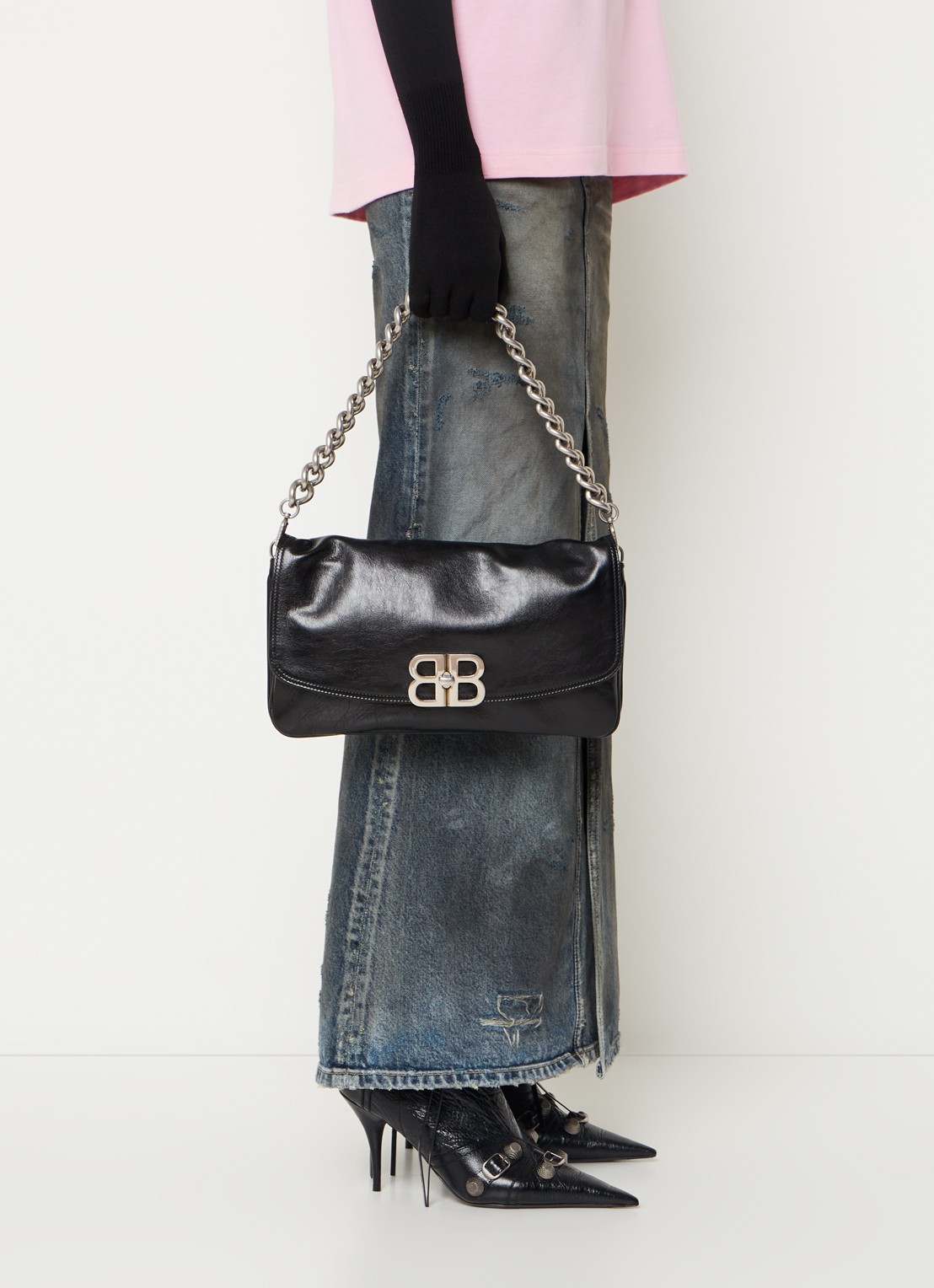 Balenciaga BB flap clutch van kalfsleer - voorkant 6 zwart