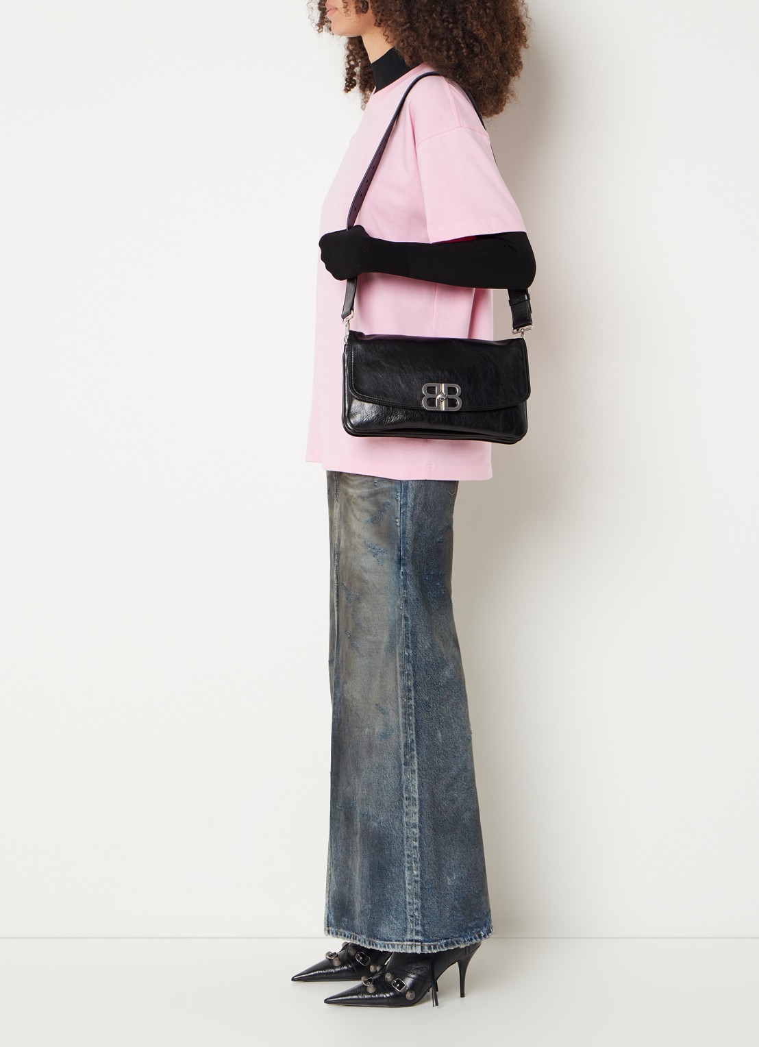 Balenciaga BB flap clutch van kalfsleer - voorkant 7 zwart