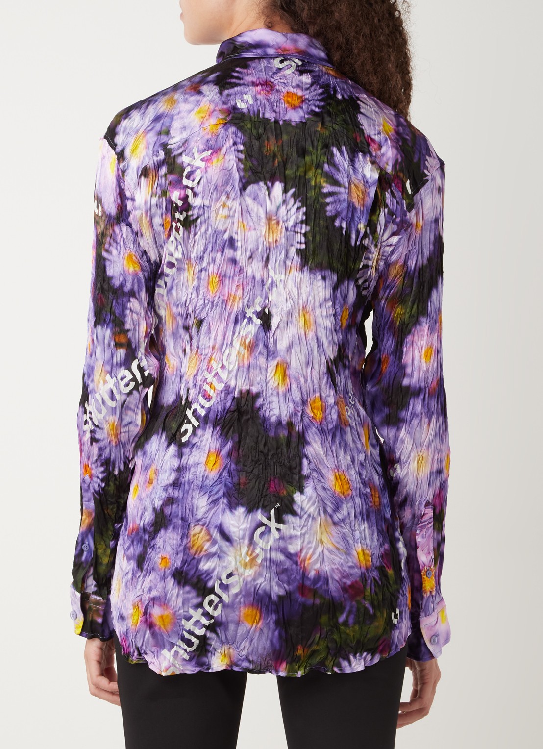 Balenciaga Blouse van zijde met bloemenprint - achterkant 2 paars