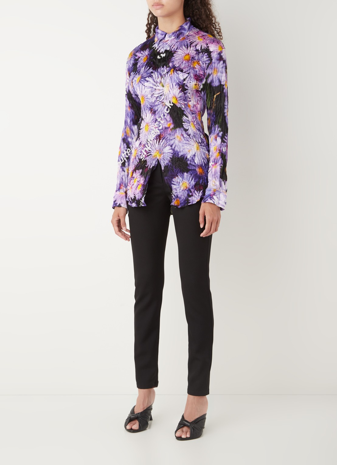Balenciaga Blouse van zijde met bloemenprint - voorkant 4 paars
