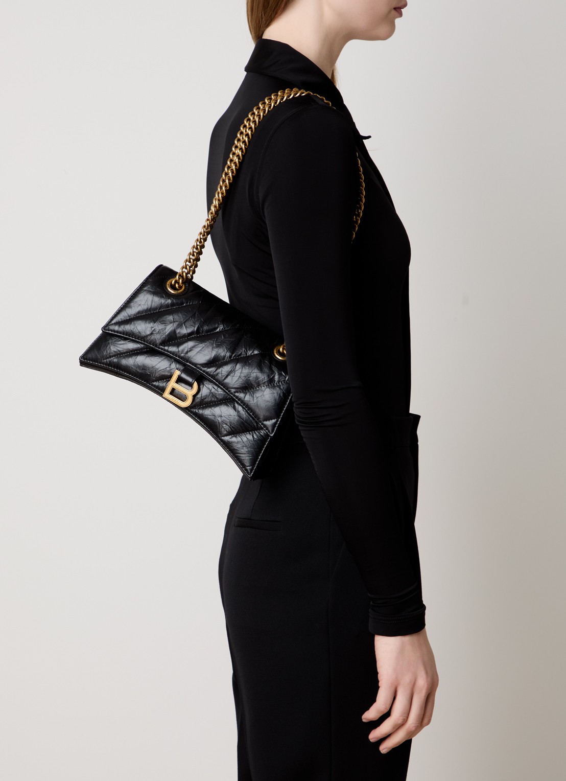 Balenciaga Crush schoudertas van kalfsleer met quilt patroon - voorkant 6 zwart