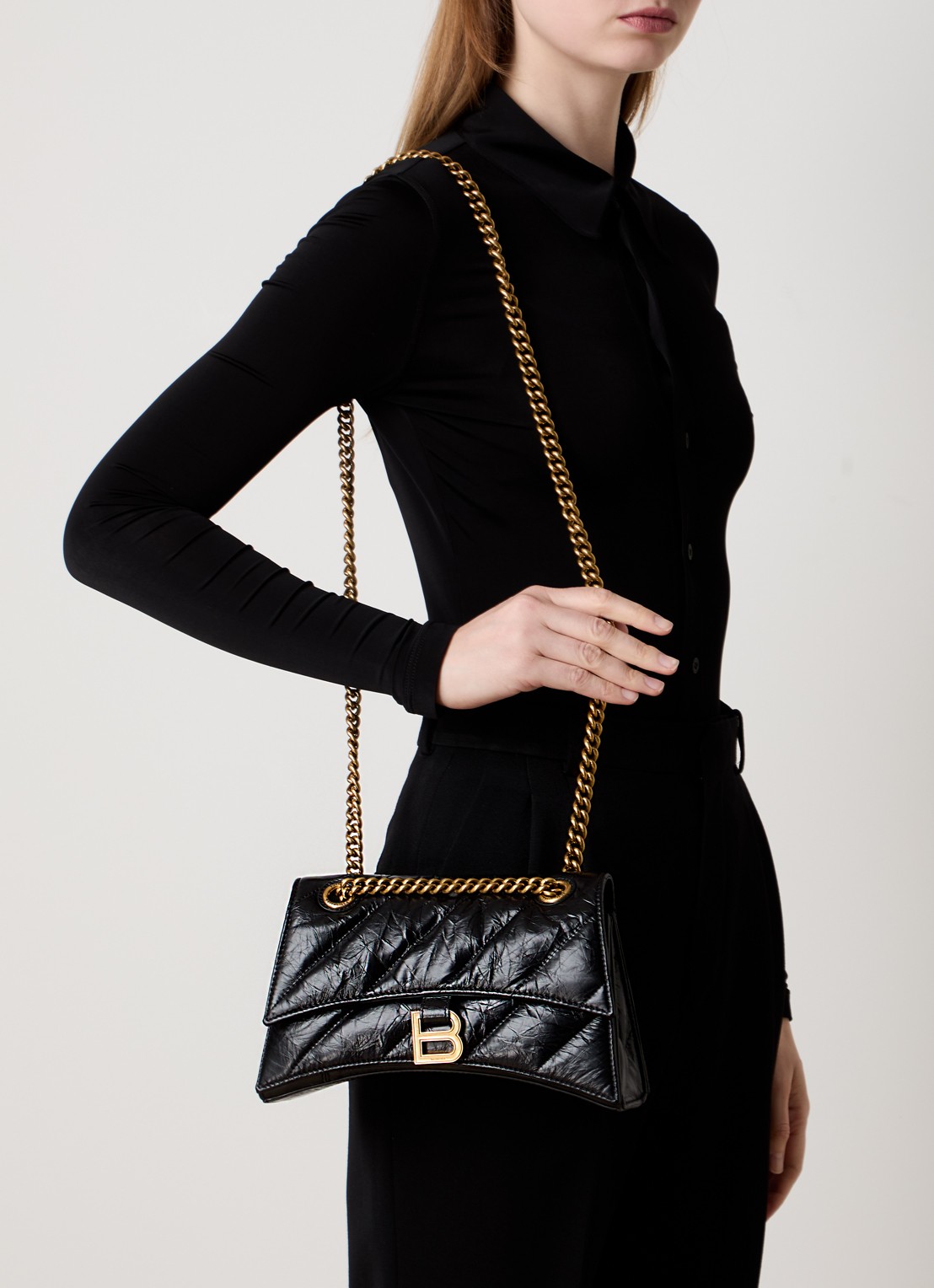 Balenciaga Crush schoudertas van kalfsleer met quilt patroon - voorkant 7 zwart