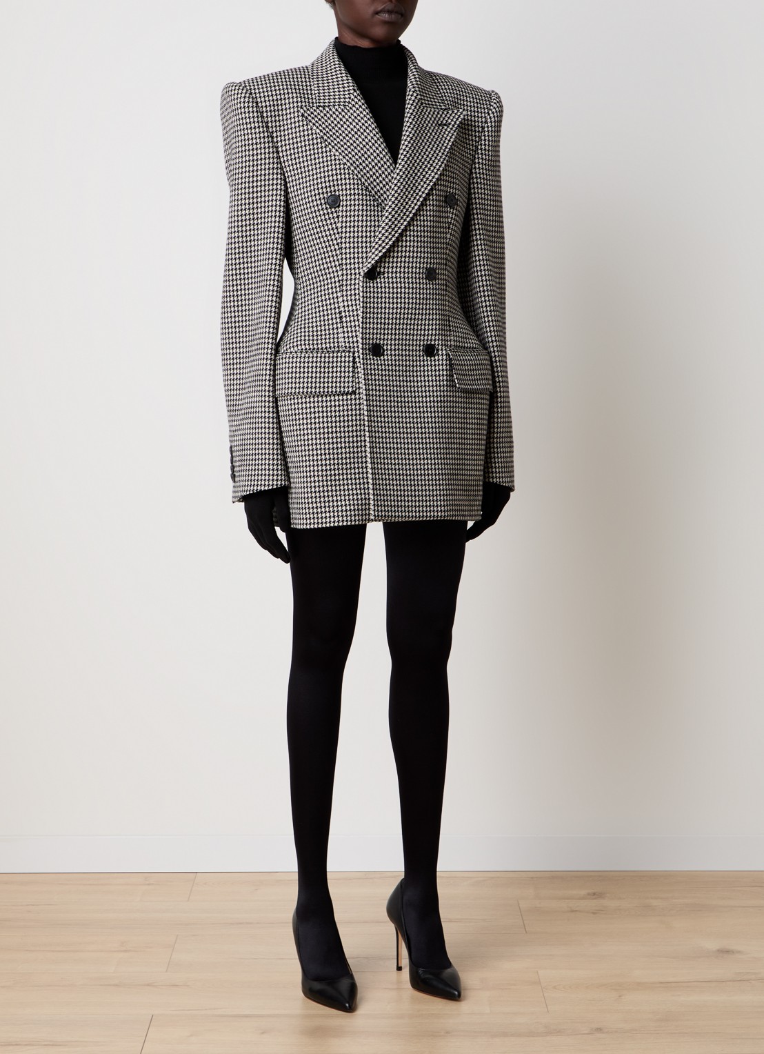 Balenciaga Double-breasted blazer van wol met pied-de-poule dessin - voorkant 5 zwart