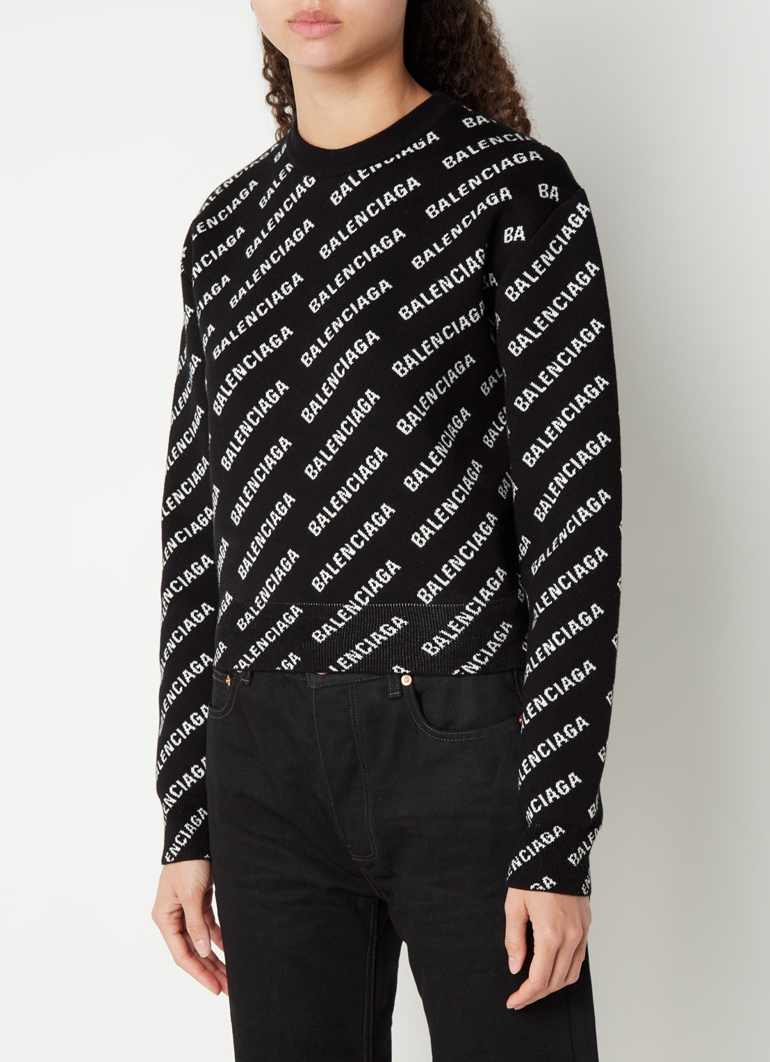 Balenciaga Fijngebreide pullover in wolblend met ingebreid logo - detail 2 zwart