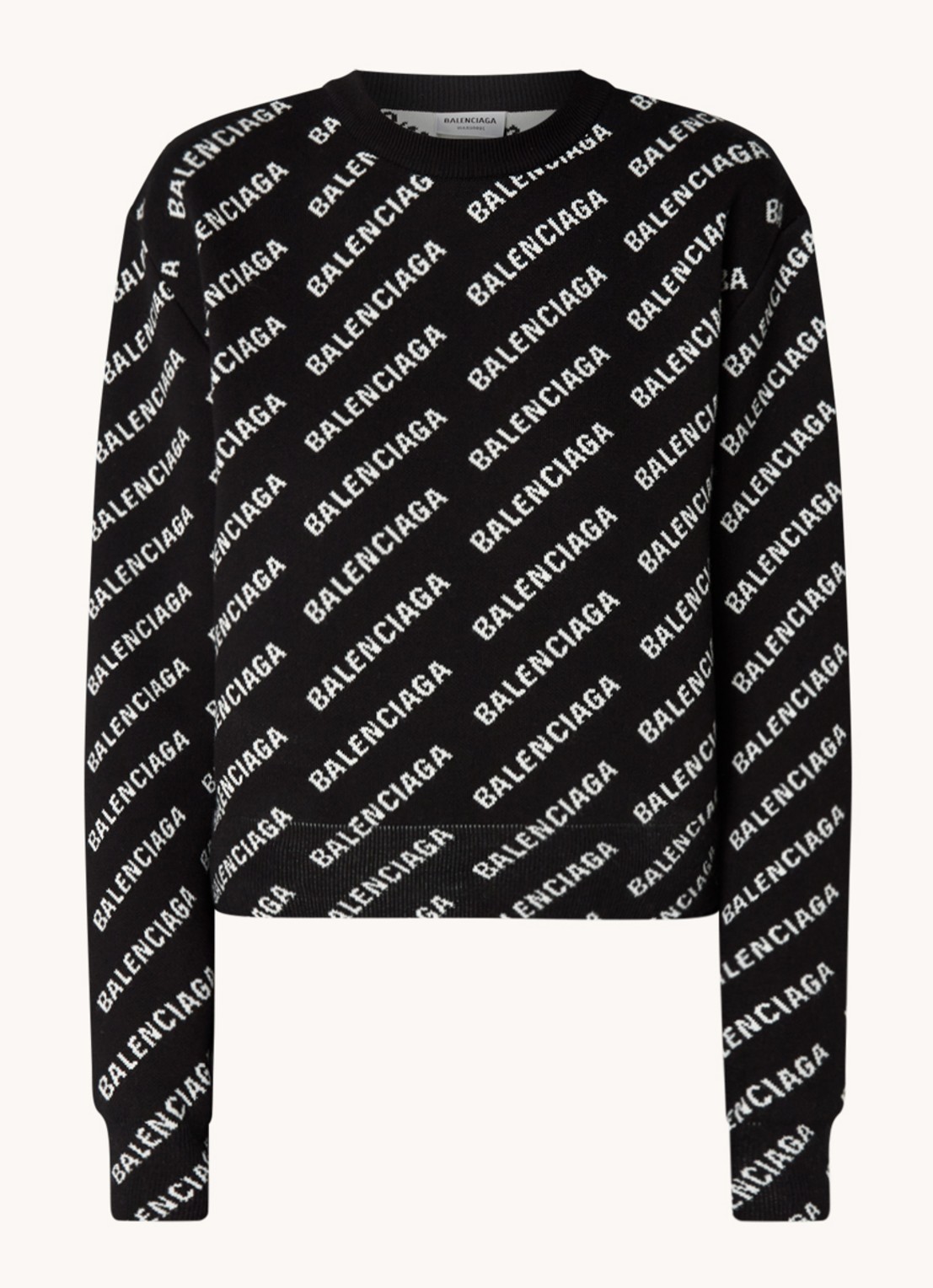 Balenciaga Fijngebreide pullover in wolblend met ingebreid logo - voorkant 3 zwart