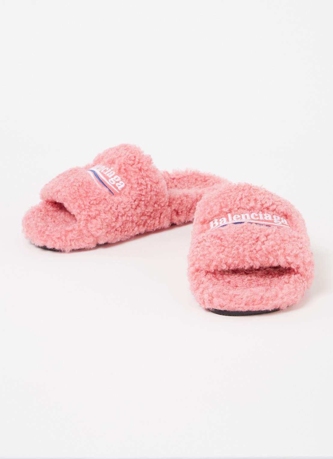 Balenciaga Furry slipper van teddy met logo - detail 3 roze
