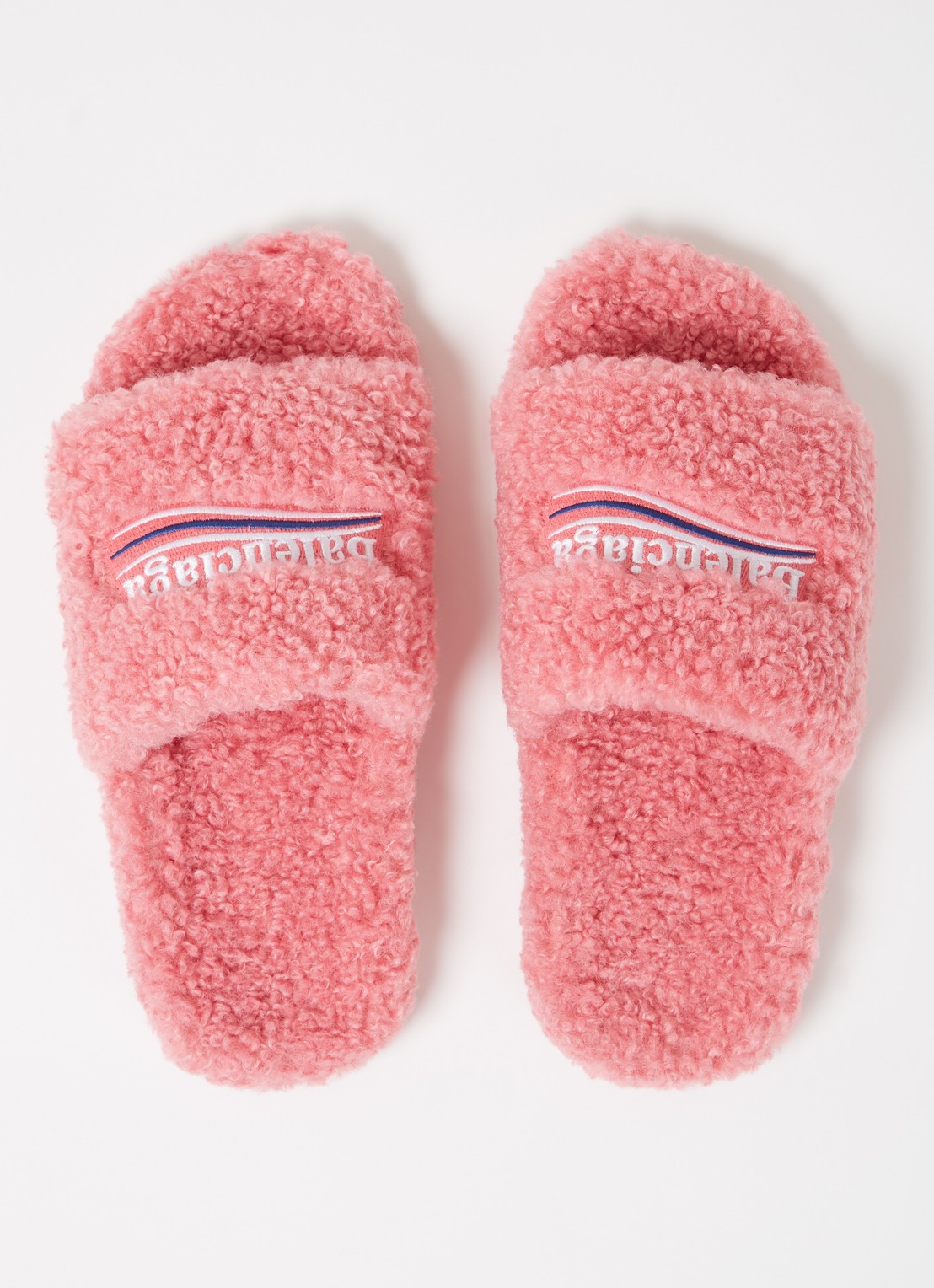 Balenciaga Furry slipper van teddy met logo - detail 5 roze