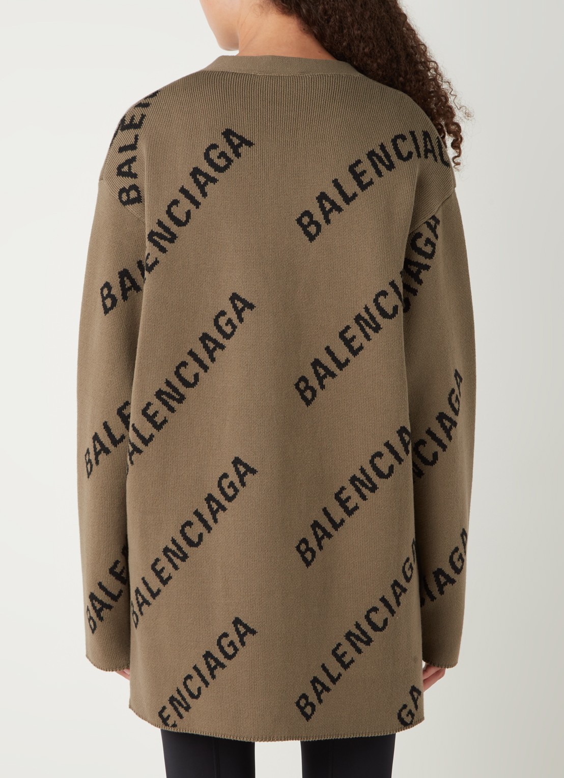 Balenciaga Grofgebreid vest in wolblend met ingebreid logo - achterkant bruin