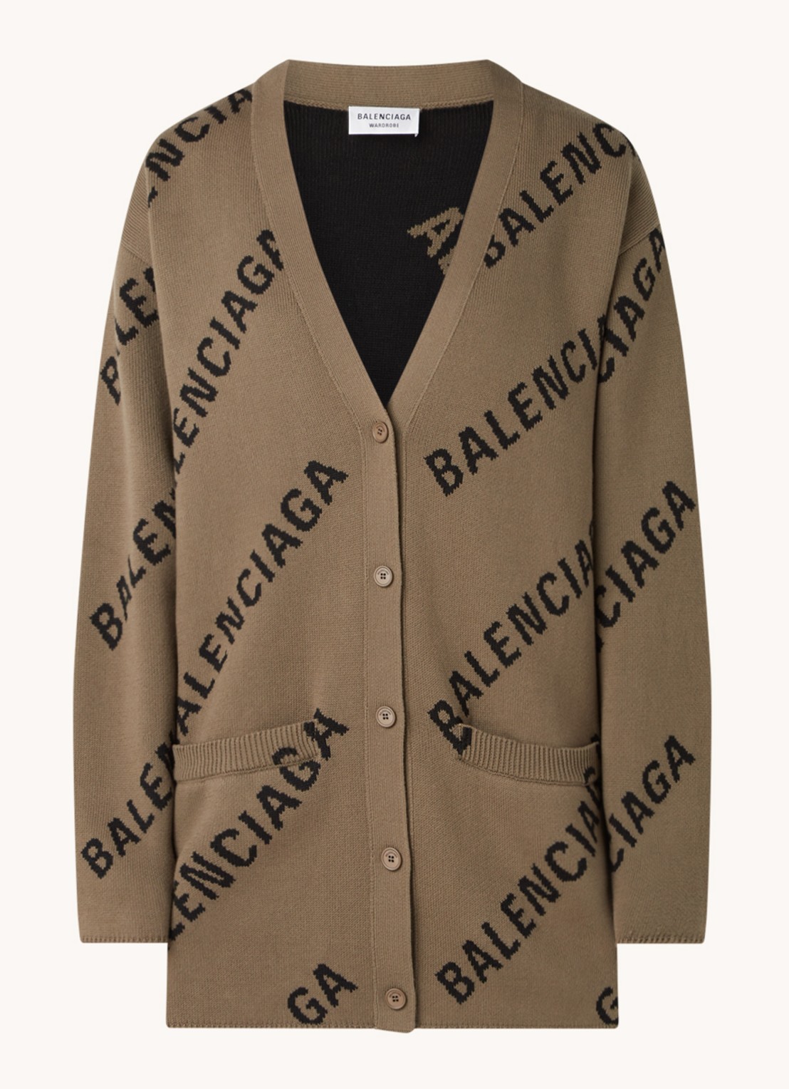 Balenciaga Grofgebreid vest in wolblend met ingebreid logo - voorkant 3 bruin