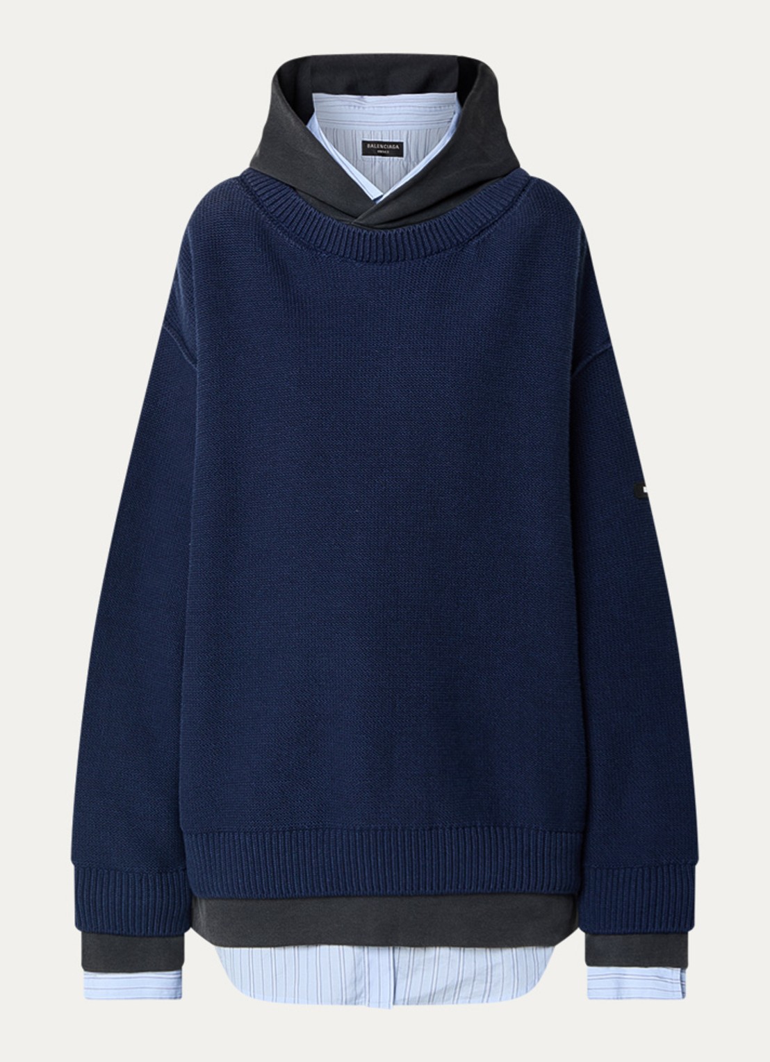 Balenciaga Grofgebreide trui met capuchon - voorkant donkerblauw