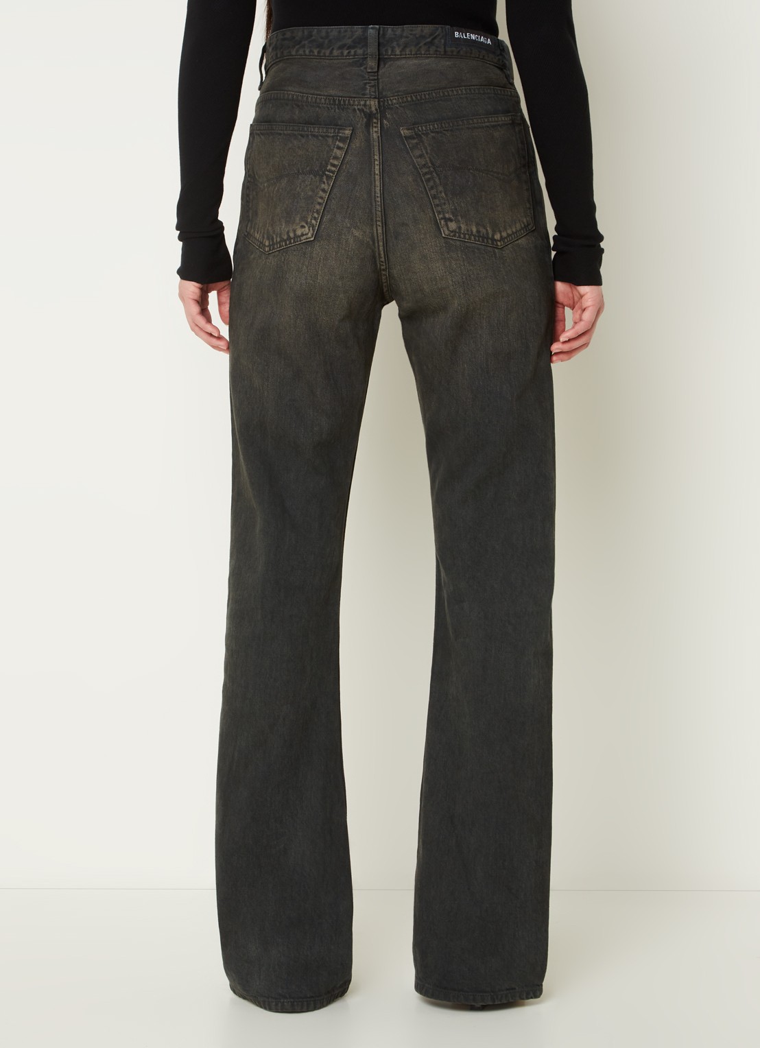 Balenciaga High waist bootcut jeans met verwassen afwerking - achterkant 4 donkerbruin