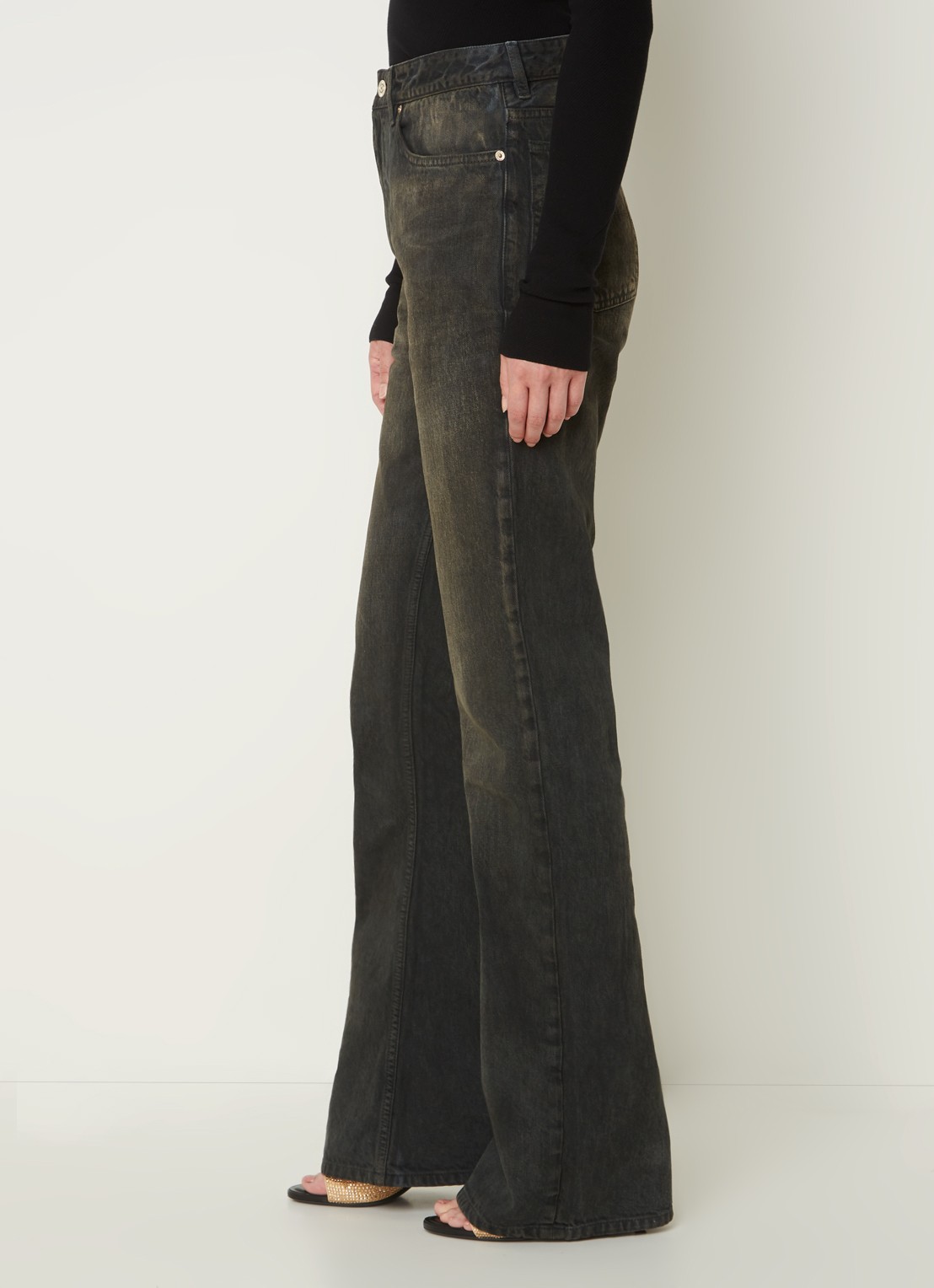 Balenciaga High waist bootcut jeans met verwassen afwerking - detail 2 donkerbruin