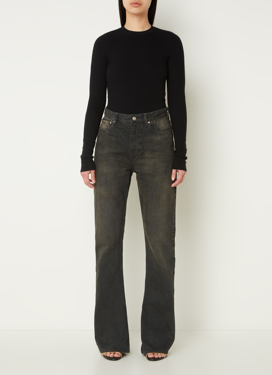 Balenciaga High waist bootcut jeans met verwassen afwerking - voorkant 6 donkerbruin