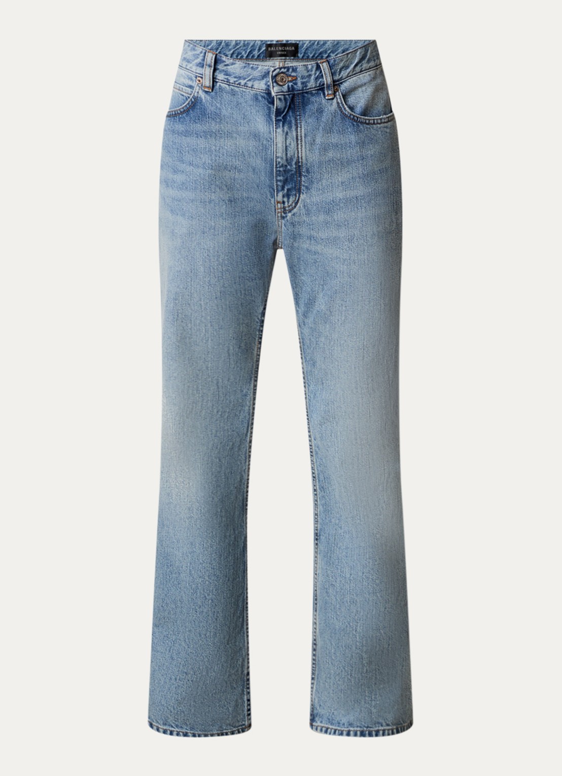 Balenciaga High waist flared jeans met lichte wassing - voorkant indigo