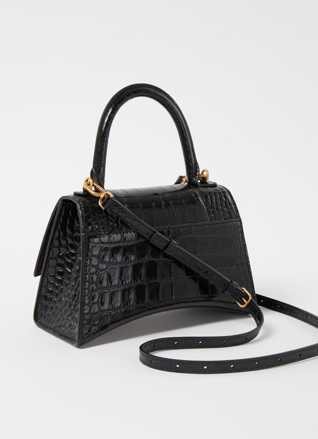 Balenciaga Hourglass S handtas van kalfsleer met crocostructuur - achterkant 7 zwart