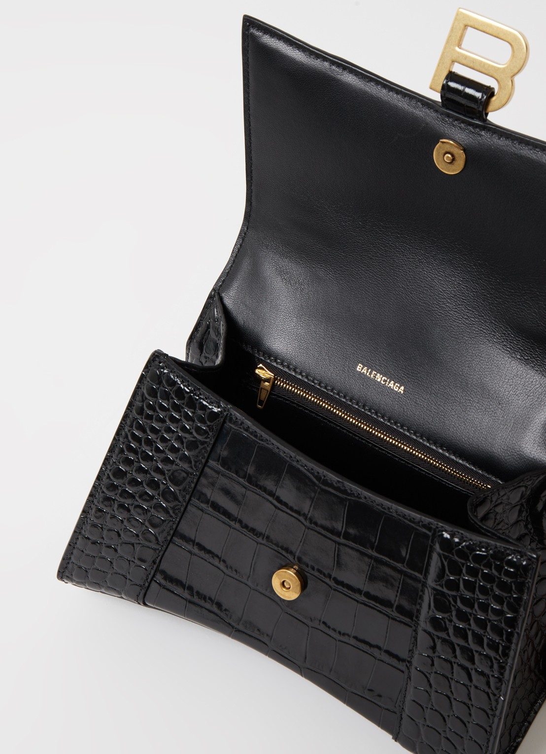 Balenciaga Hourglass S handtas van kalfsleer met crocostructuur - detail 4 zwart
