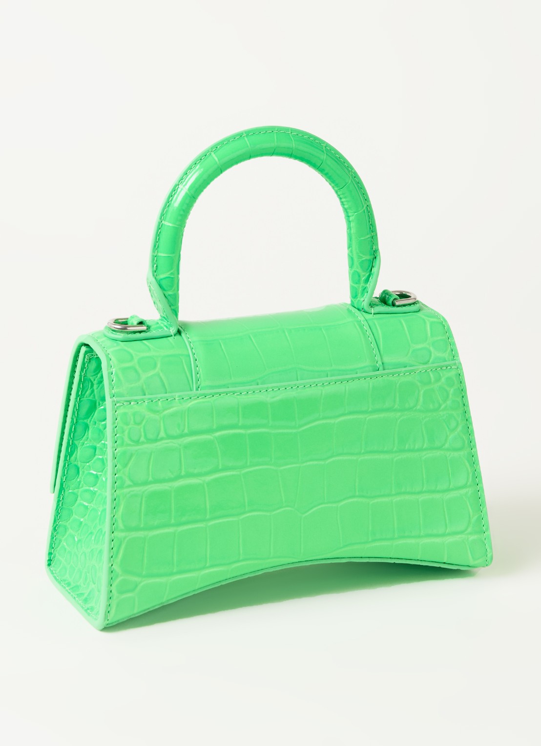 Balenciaga Hourglass XS handtas van kalfsleer met crocostructuur - achterkant 4 felgroen