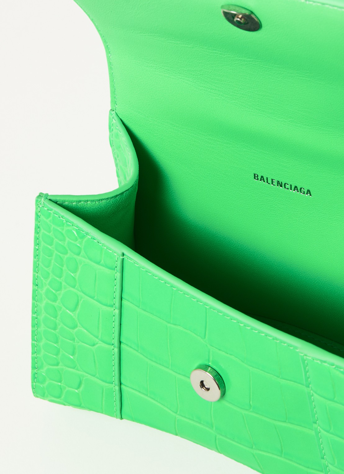 Balenciaga Hourglass XS handtas van kalfsleer met crocostructuur - detail 5 felgroen