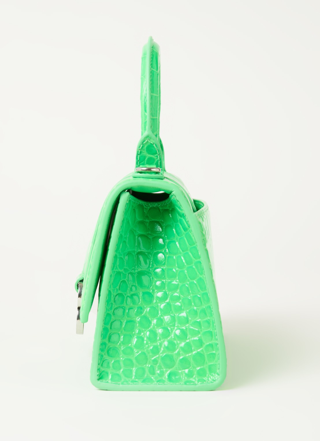 Balenciaga Hourglass XS handtas van kalfsleer met crocostructuur - detail 6 felgroen