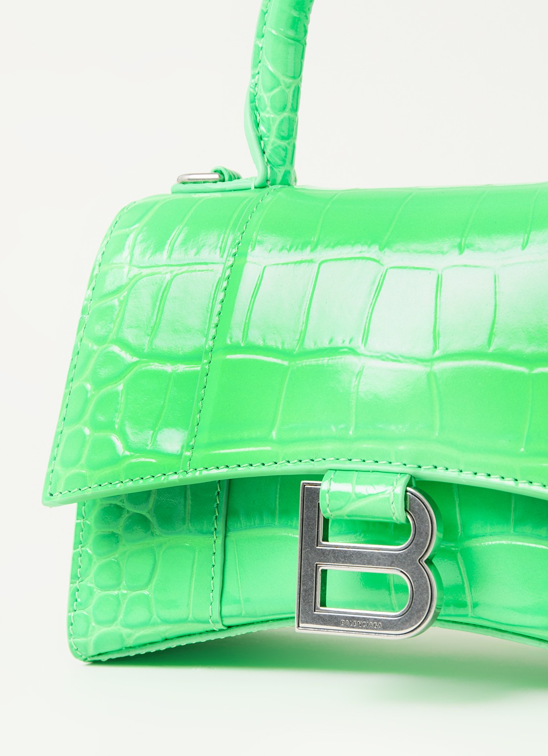 Balenciaga Hourglass XS handtas van kalfsleer met crocostructuur - detail 7 felgroen