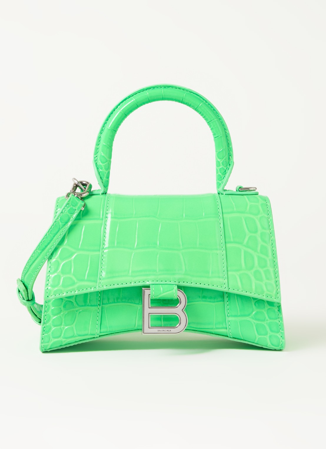 Balenciaga Hourglass XS handtas van kalfsleer met crocostructuur - voorkant felgroen