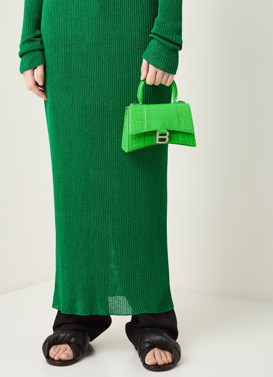 Balenciaga Hourglass XS handtas van kalfsleer met crocostructuur - voorkant 3 felgroen