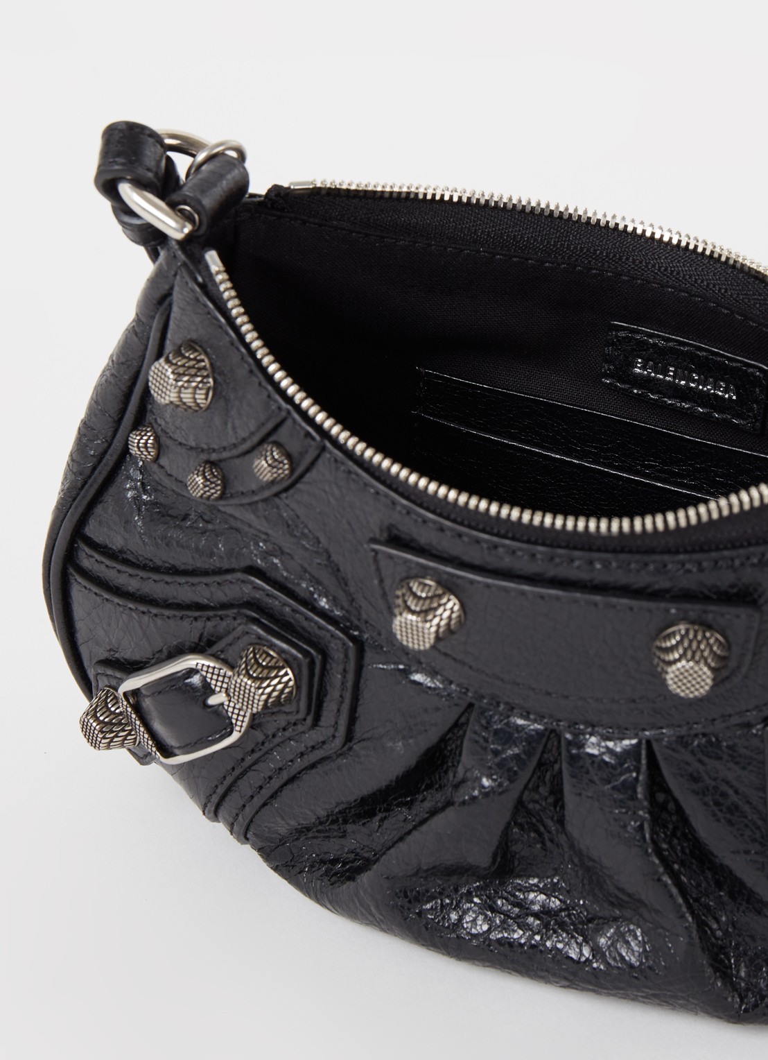 Balenciaga Le Cagole Mini schoudertas van lamsleer met studs - detail zwart
