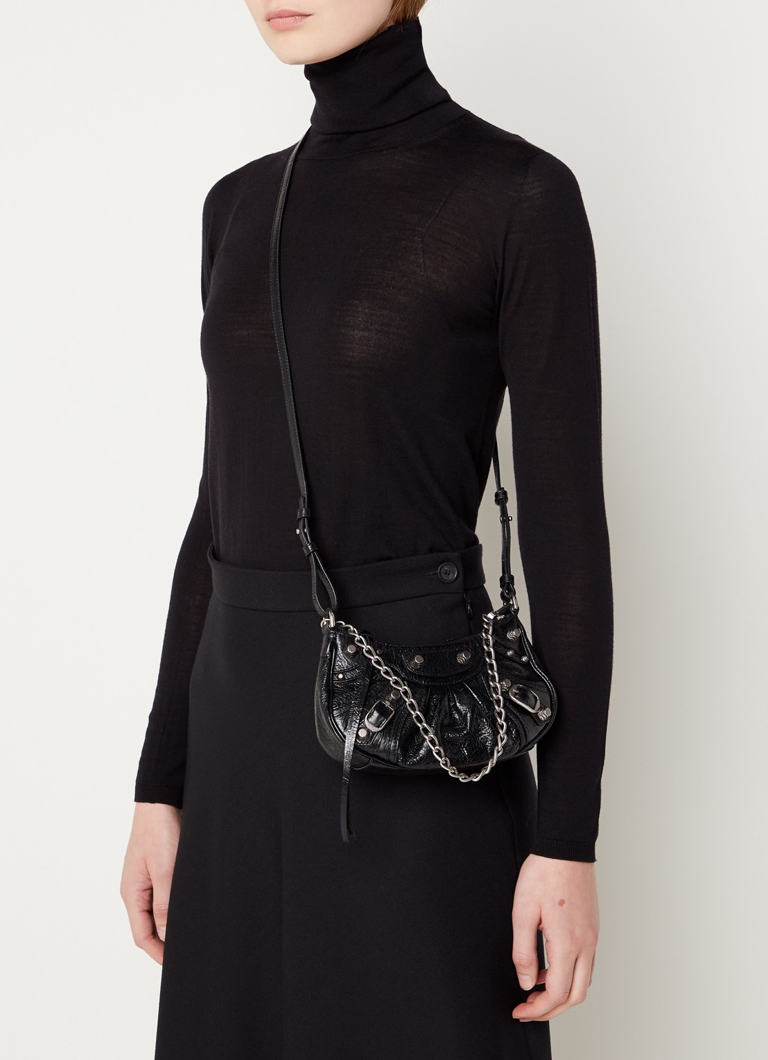 Balenciaga Le Cagole Mini schoudertas van lamsleer met studs - voorkant 6 zwart
