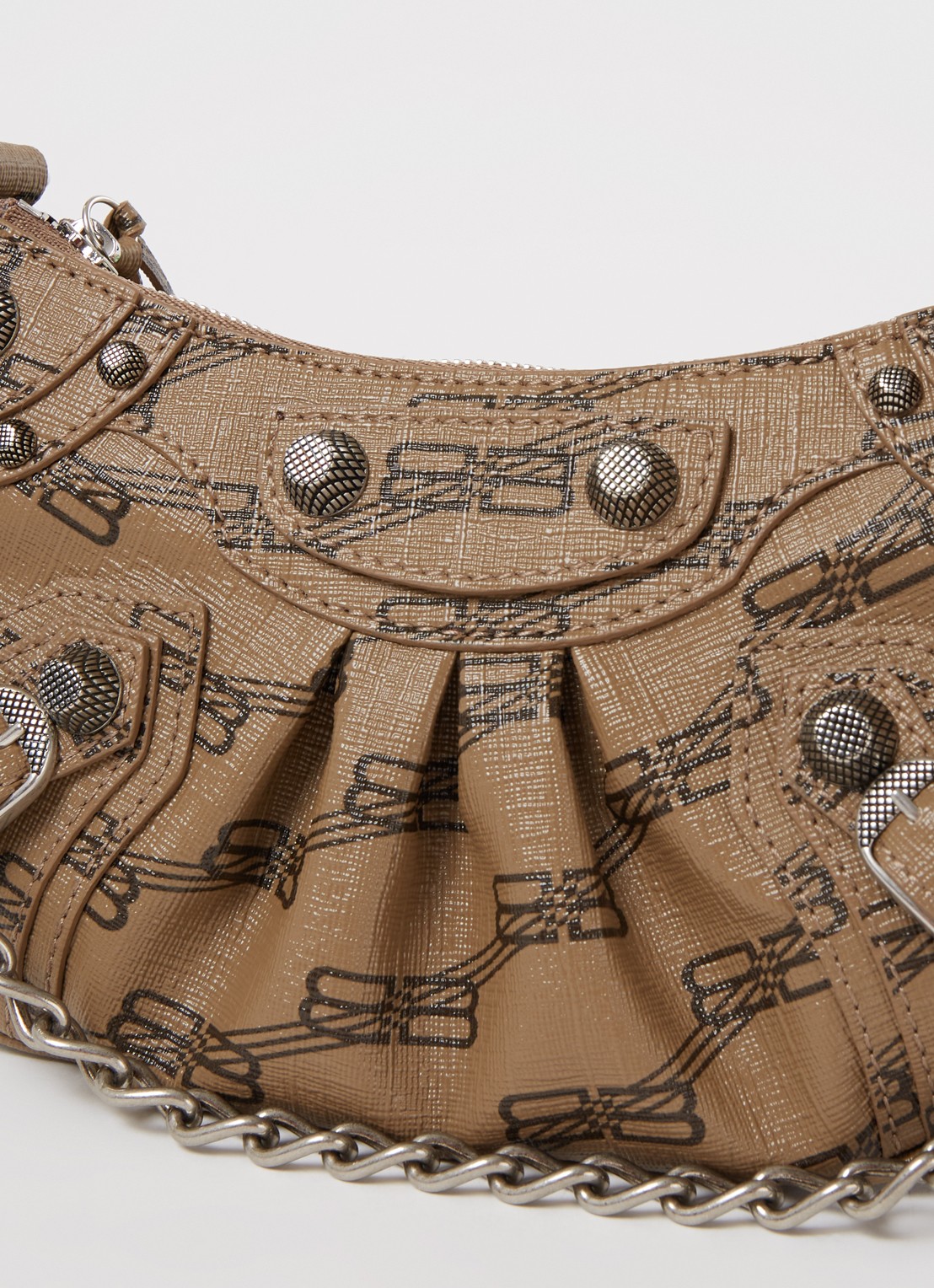 Balenciaga Le Cagole Mini schoudertas van lamsleer met studs - detail 3 lichtbruin