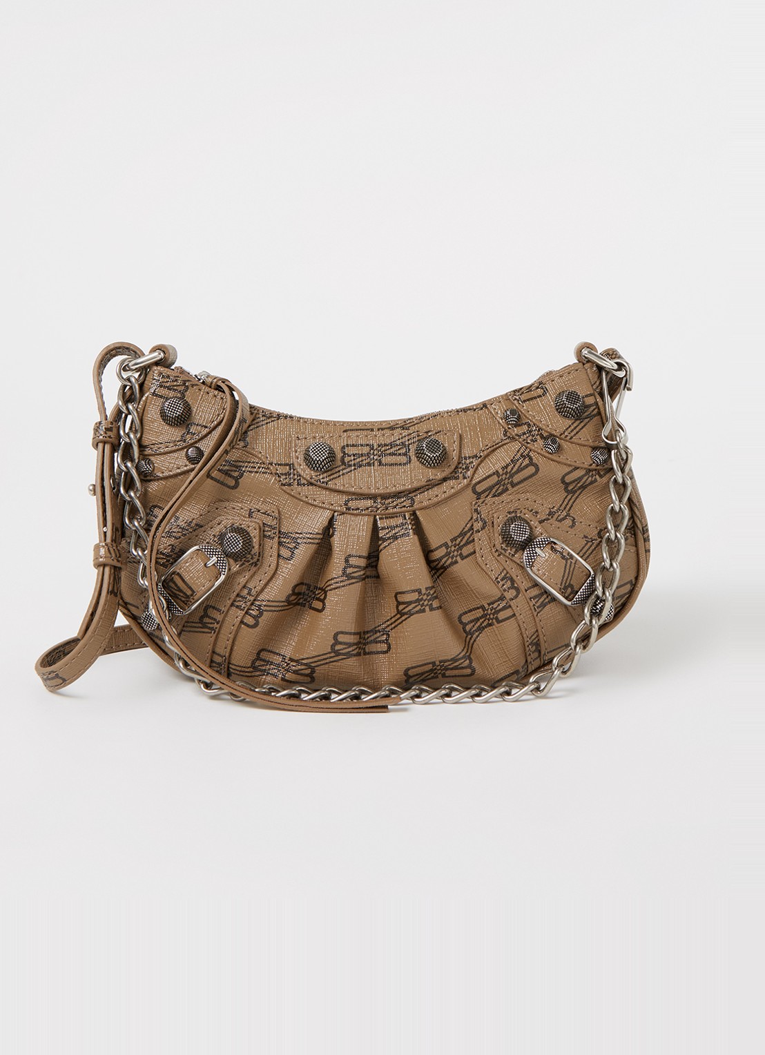 Balenciaga Le Cagole Mini schoudertas van lamsleer met studs - voorkant 4 lichtbruin