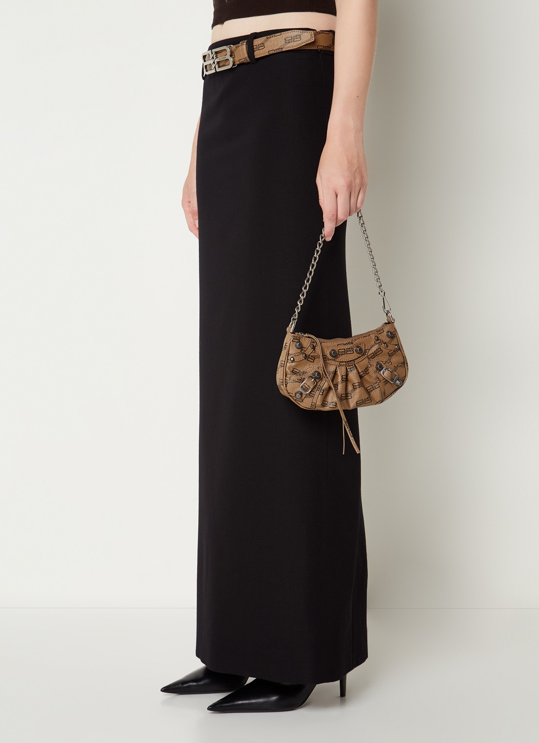 Balenciaga Le Cagole Mini schoudertas van lamsleer met studs - voorkant 6 lichtbruin