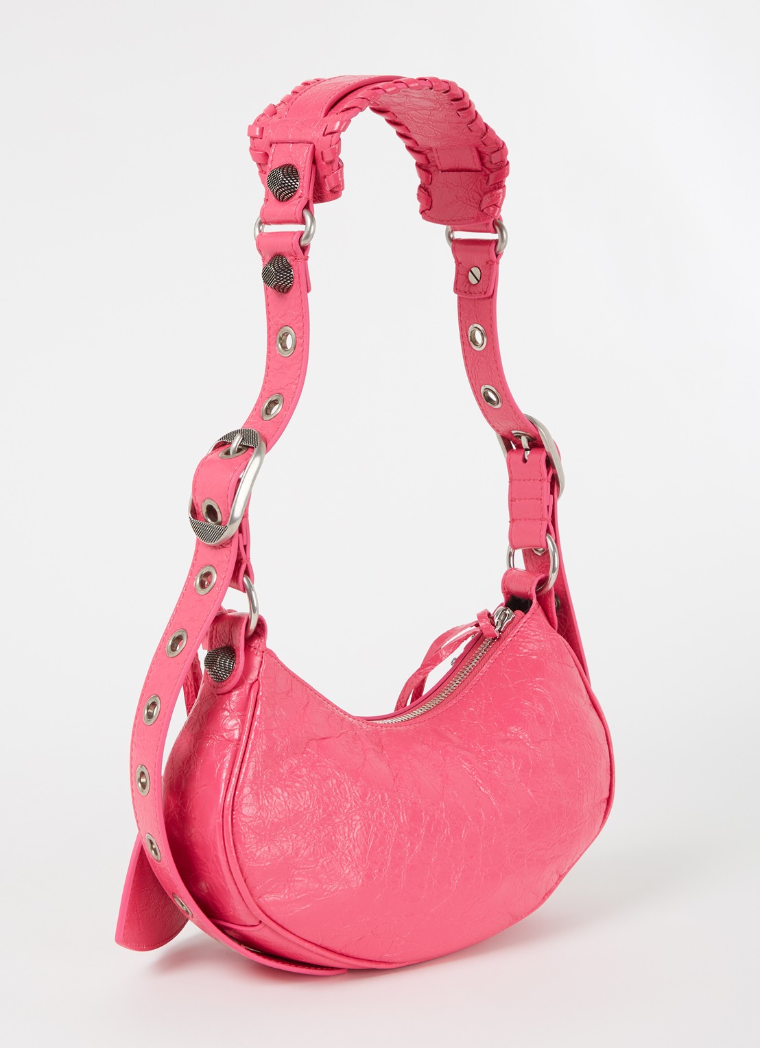Balenciaga Le Cagole XS schoudertas van lamsleer met studs - achterkant donkerroze