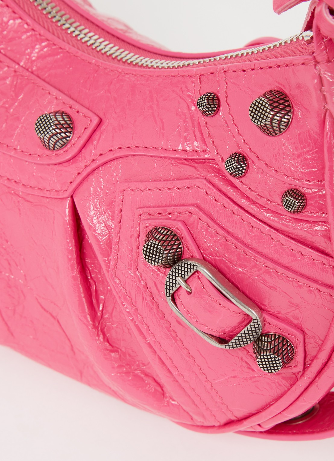 Balenciaga Le Cagole XS schoudertas van lamsleer met studs - detail 6 donkerroze