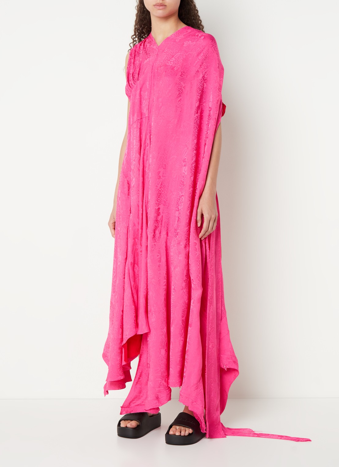 Balenciaga Maxi jurk met jacquard dessin en asymmetrische zoom - detail 2 donkerroze