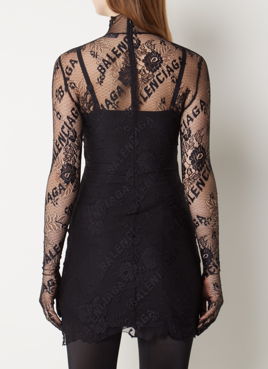 Balenciaga Mini jurk van kant met logoprint - achterkant 4 zwart