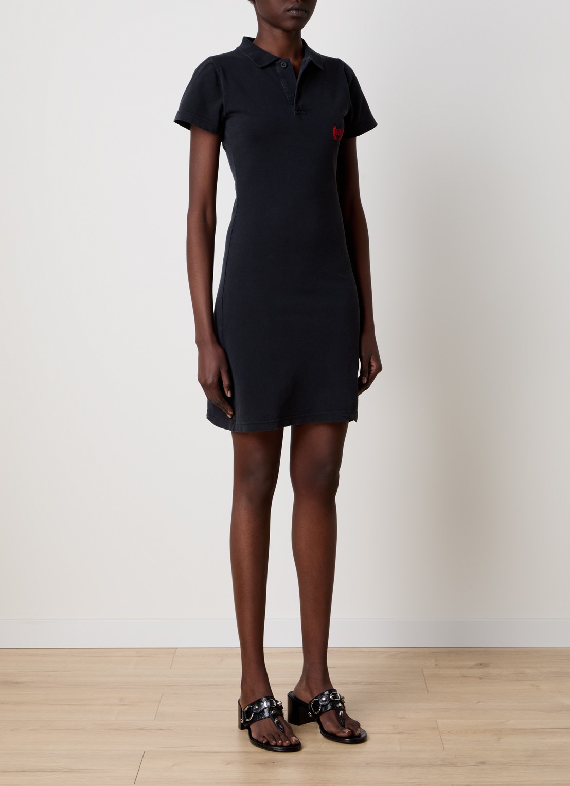 Balenciaga Mini jurk van piqué katoen met polokraag - voorkant 5 zwart