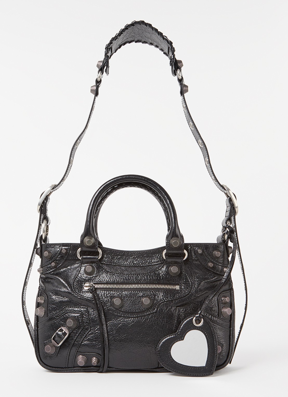 Balenciaga Neo Cagole M handtas van lamsleer met studs - voorkant zwart