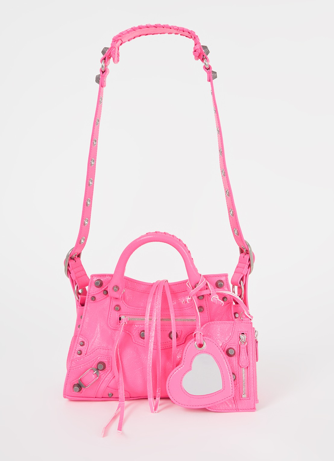 Balenciaga Neo Cagole XS handtas van lamsleer met studs  - voorkant 4 neonroze
