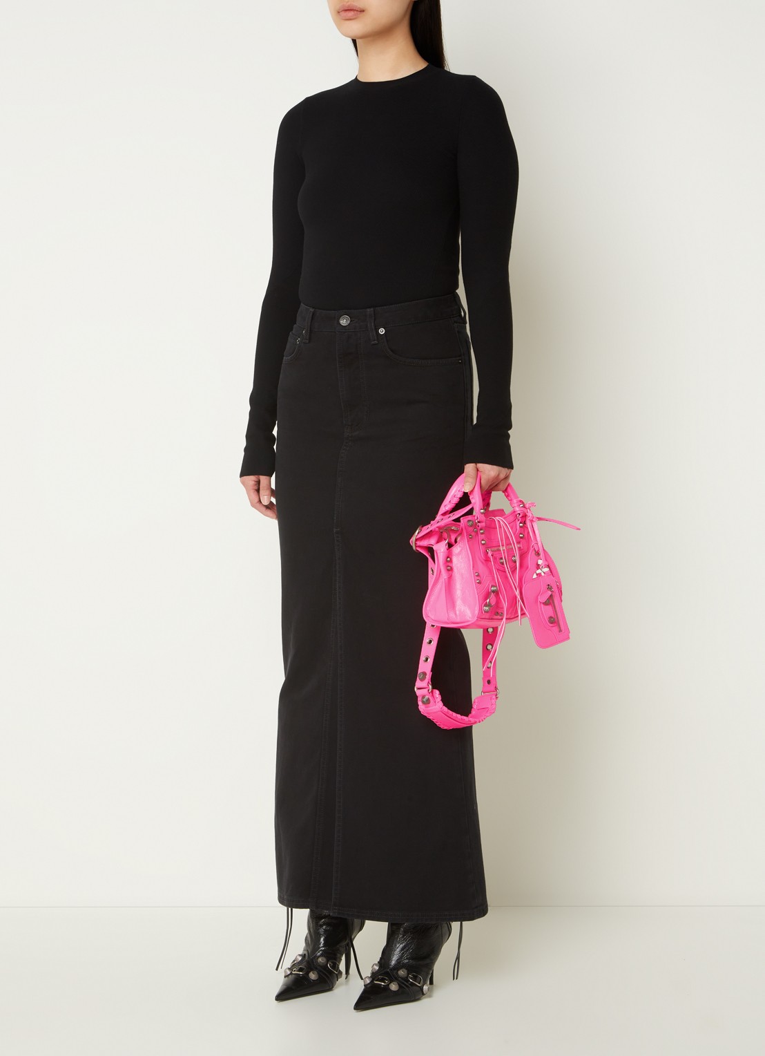 Balenciaga Neo Cagole XS handtas van lamsleer met studs  - voorkant 6 neonroze